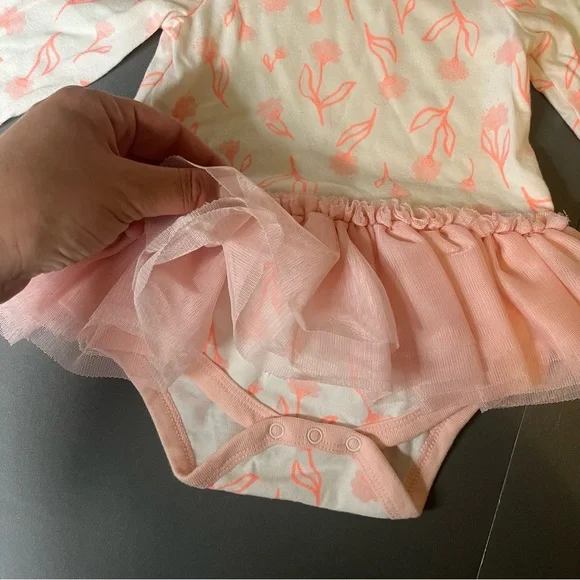 Cat & Jack 3-6 Months Long Sleeve Floral Print Tutu Shirt Bodysuit White Pink - Picture 4 of 9